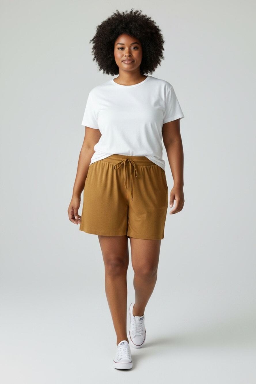 Kate Quinn mustard drawstring casual athleisure shorts XXL NWT